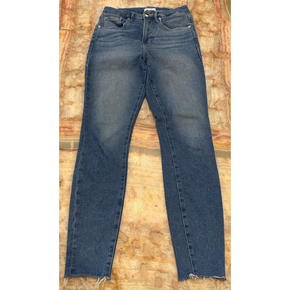 Good American Women's Skinny Denim Jeans Blue Frayed Hem Stretch 5-Pocket 6/28